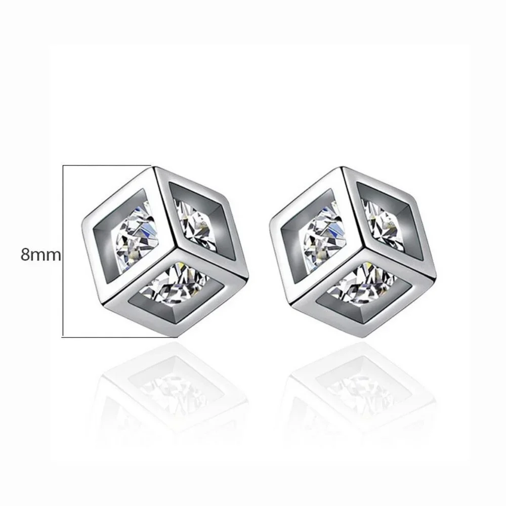 COPY - NEW 925 Sterling Silver Diamond Cube Stud Earrings